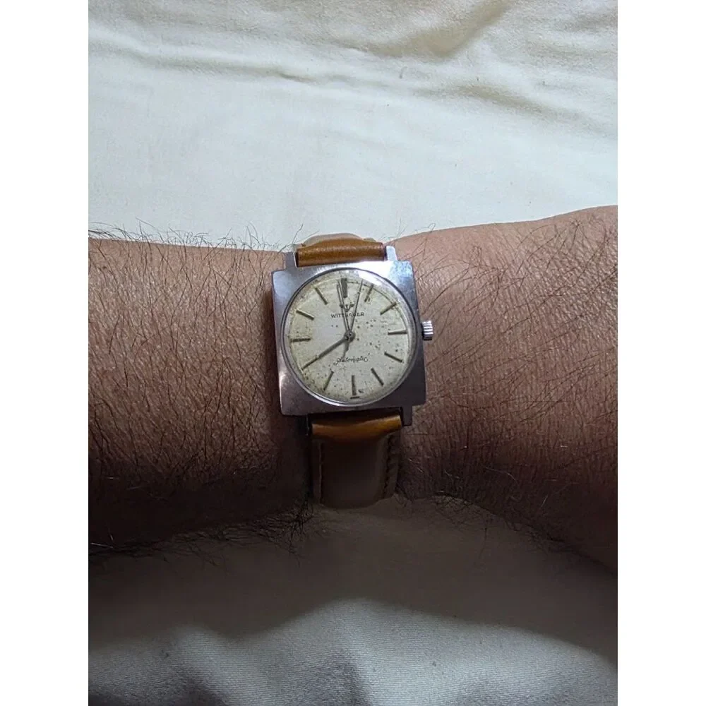 Vintage Wittnauer Automatic Tank Watch Heavy Patina Square Steel Swiss